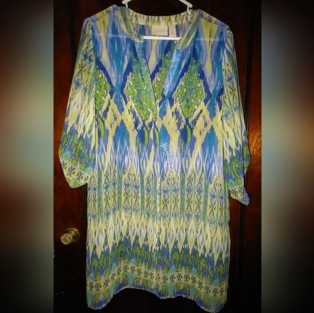 🦋🍀 3 Chico’s: 2P (14/16P) Spring Blouse Bundle, Butterfly, Geometric & Paisley - Picture 8 of 16